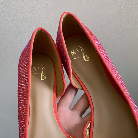 Mix NO.6 coral pink colour shift full crystal pointed flats / shoes - Picture 3 of 8